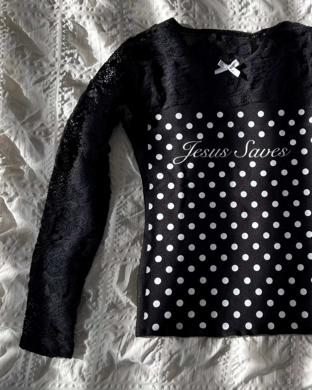 Jesus Saves Polka Dot Lace Top
