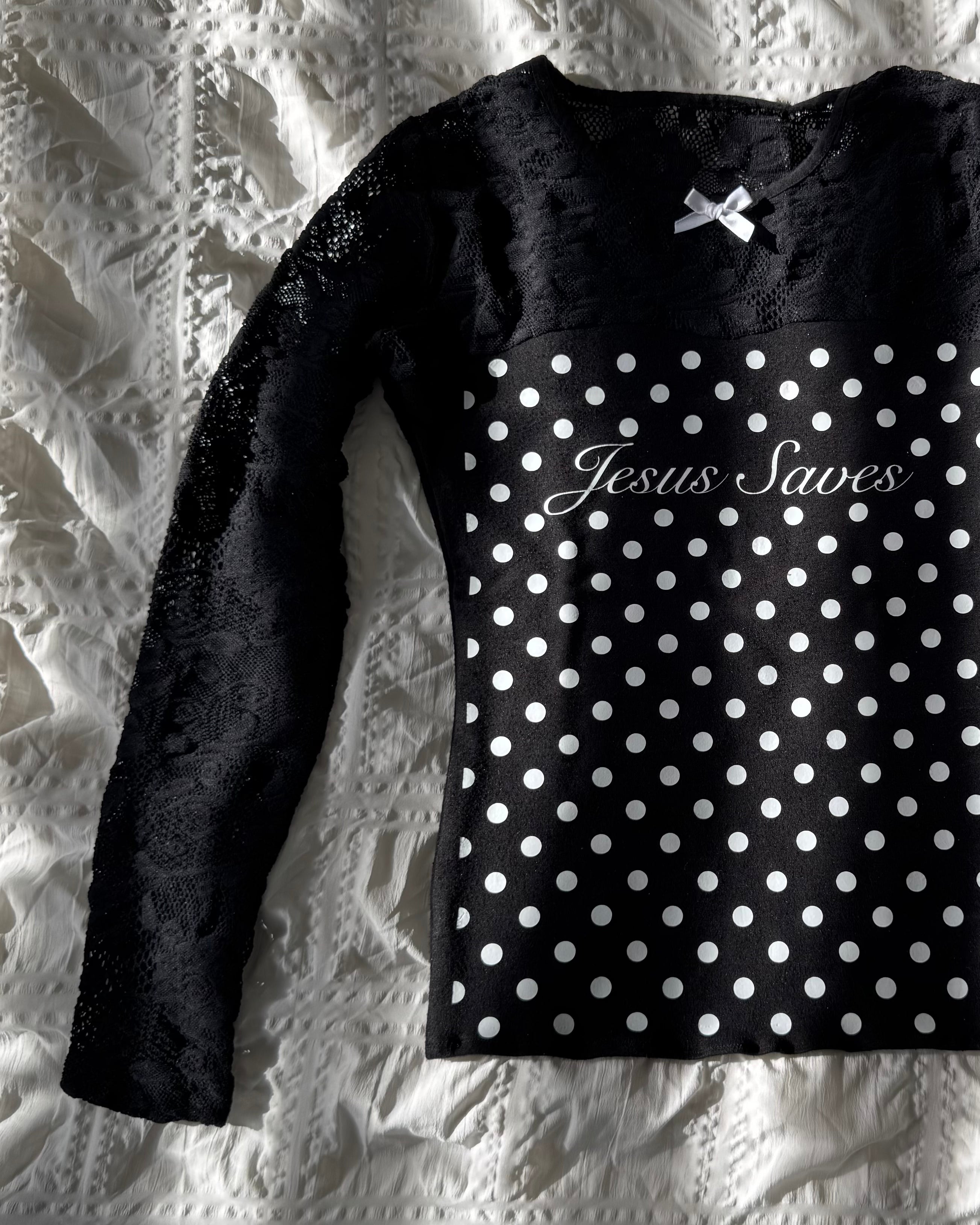 Jesus Saves Polka Dot Lace Top