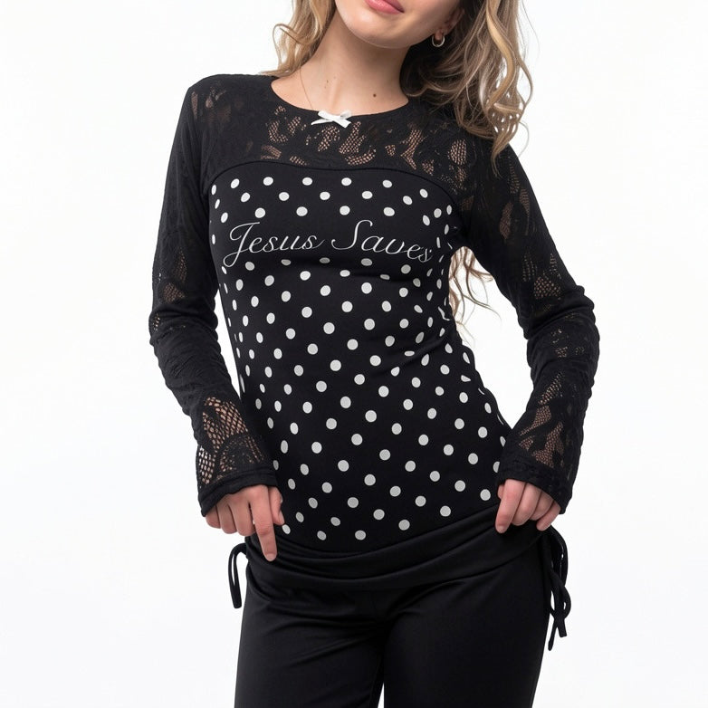 Jesus Saves Polka Dot Lace Top