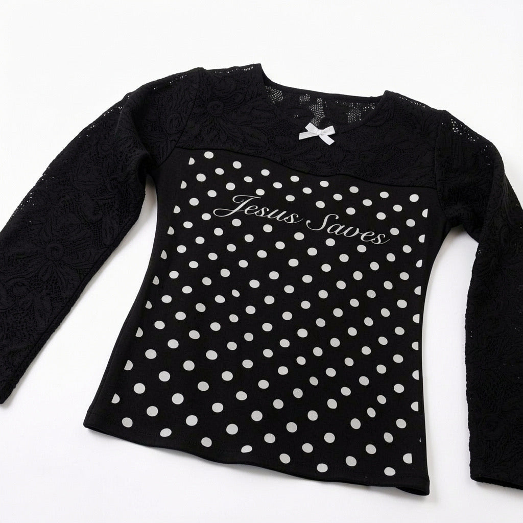 Jesus Saves Polka Dot Lace Top