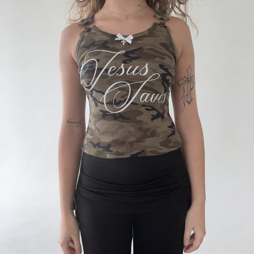 Jesus Saves Camo Top