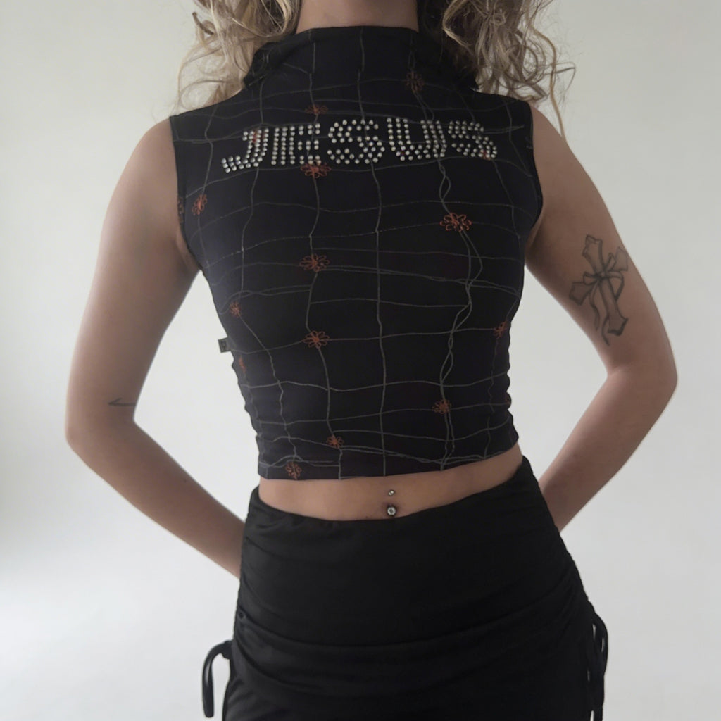 Jesus Rhinestones Crop Top