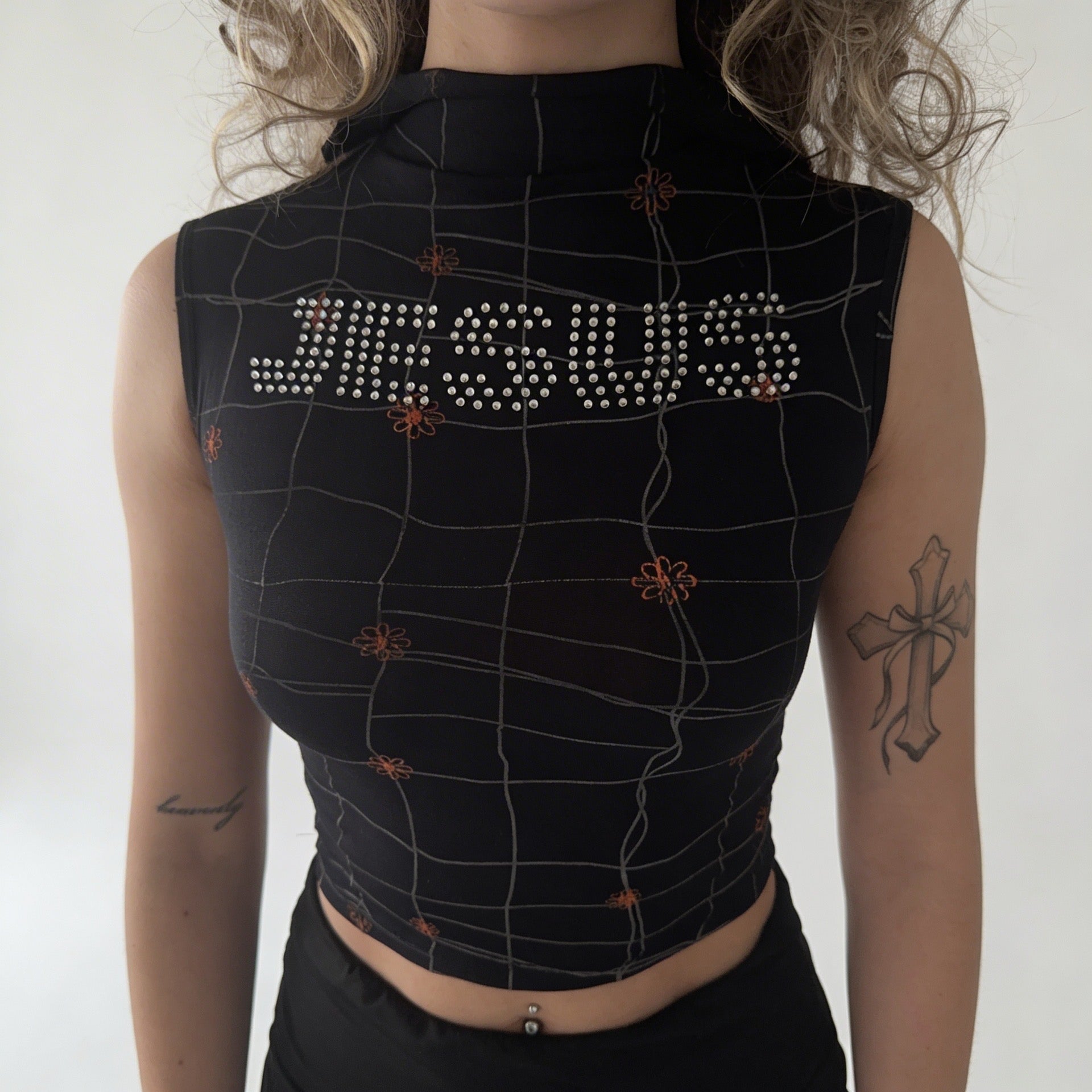 Jesus Rhinestones Crop Top