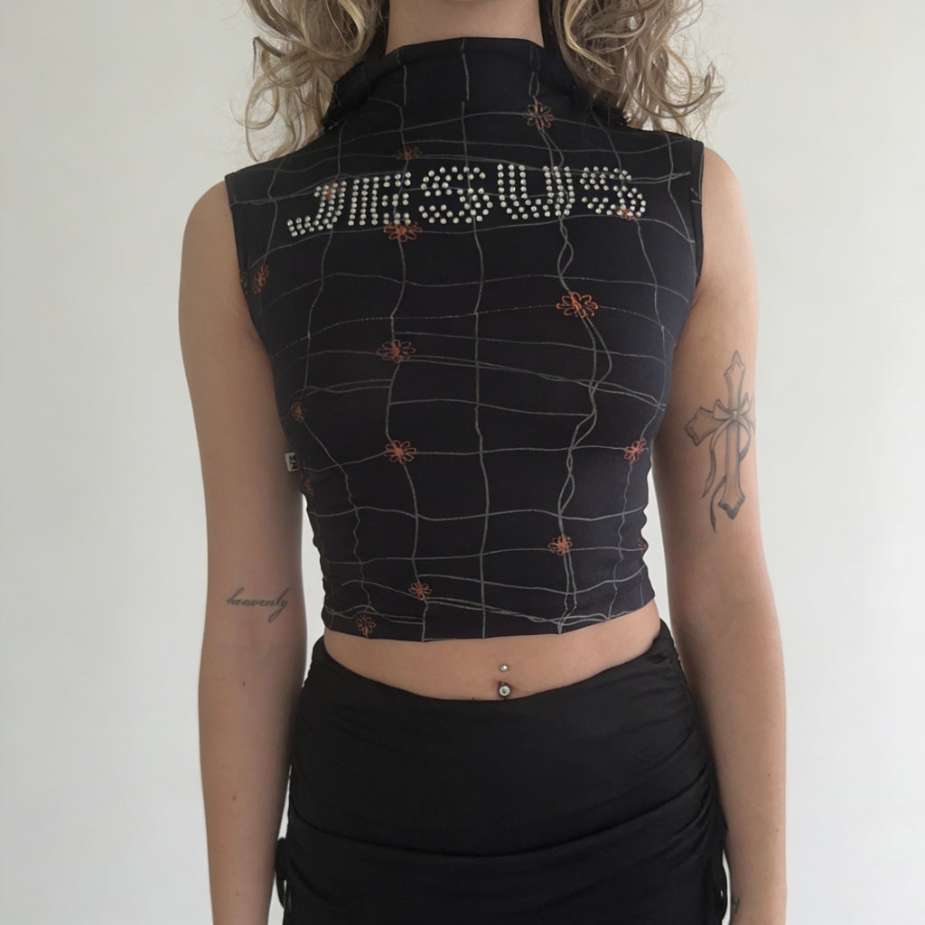 Jesus Rhinestones Crop Top