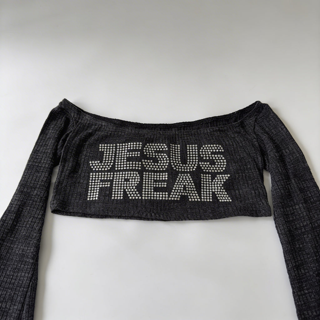 Jesus Freak Rhinestones Layered Crop Top