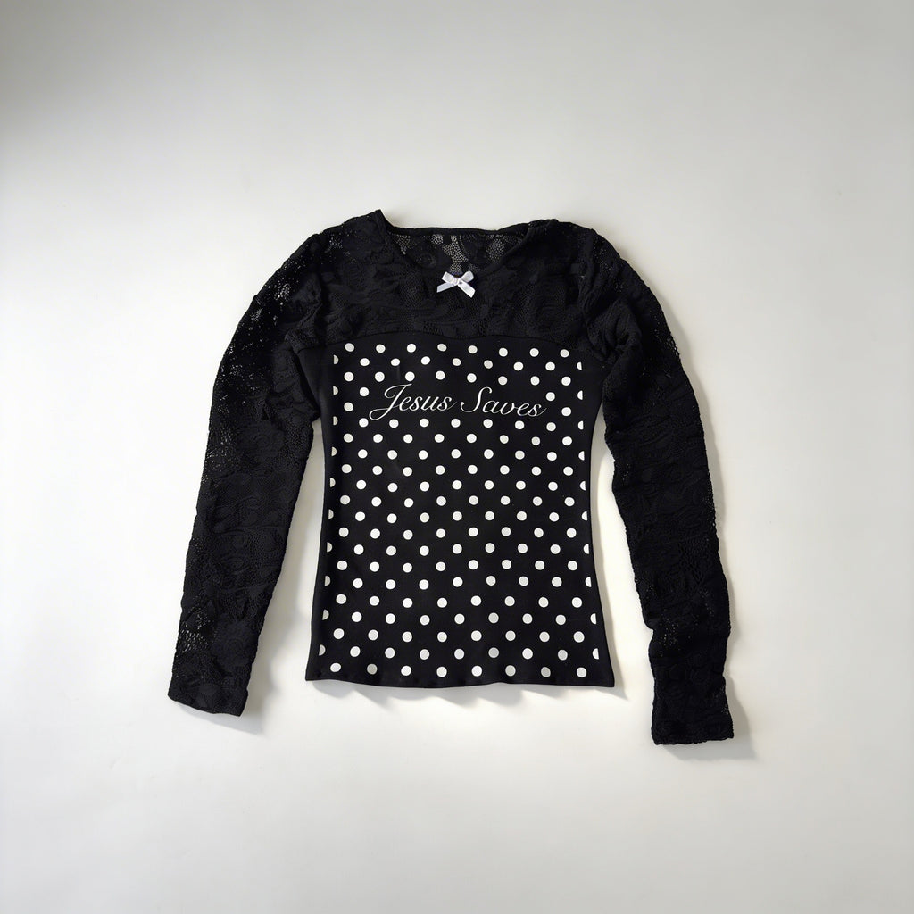 Jesus Saves Polka Dot Lace Top