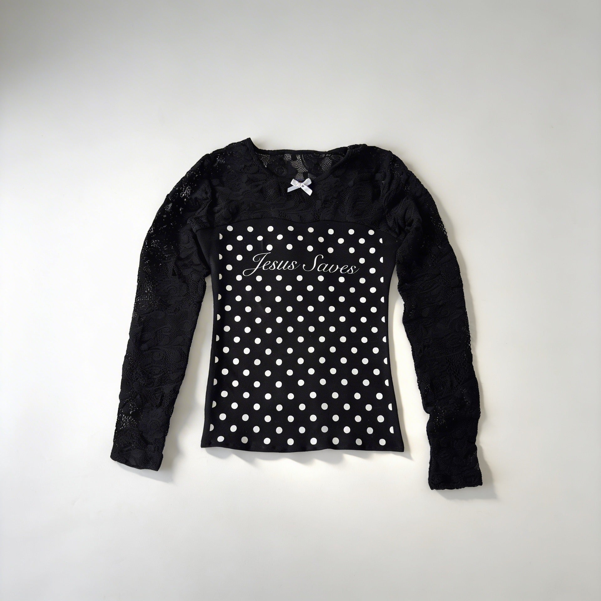 Jesus Saves Polka Dot Lace Top